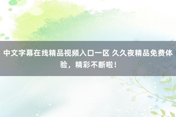 中文字幕在线精品视频入口一区 久久夜精品免费体验，精彩不断啦！